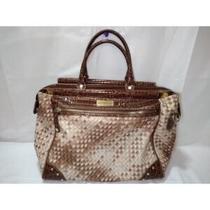 Samantha Brown Croco-Embossed Dowel Travel Bag Tote Work Weekender CARAMEL BEIGE